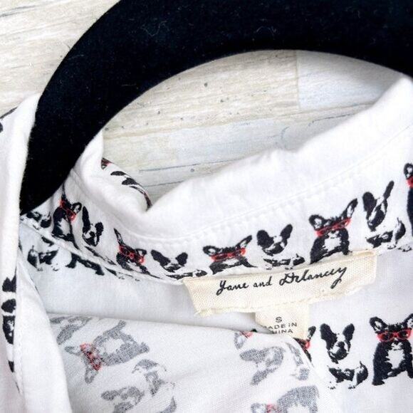 JANE and DELANCEY French Bulldog Shirt White Button Down Womens Small - Picture 4 of 5